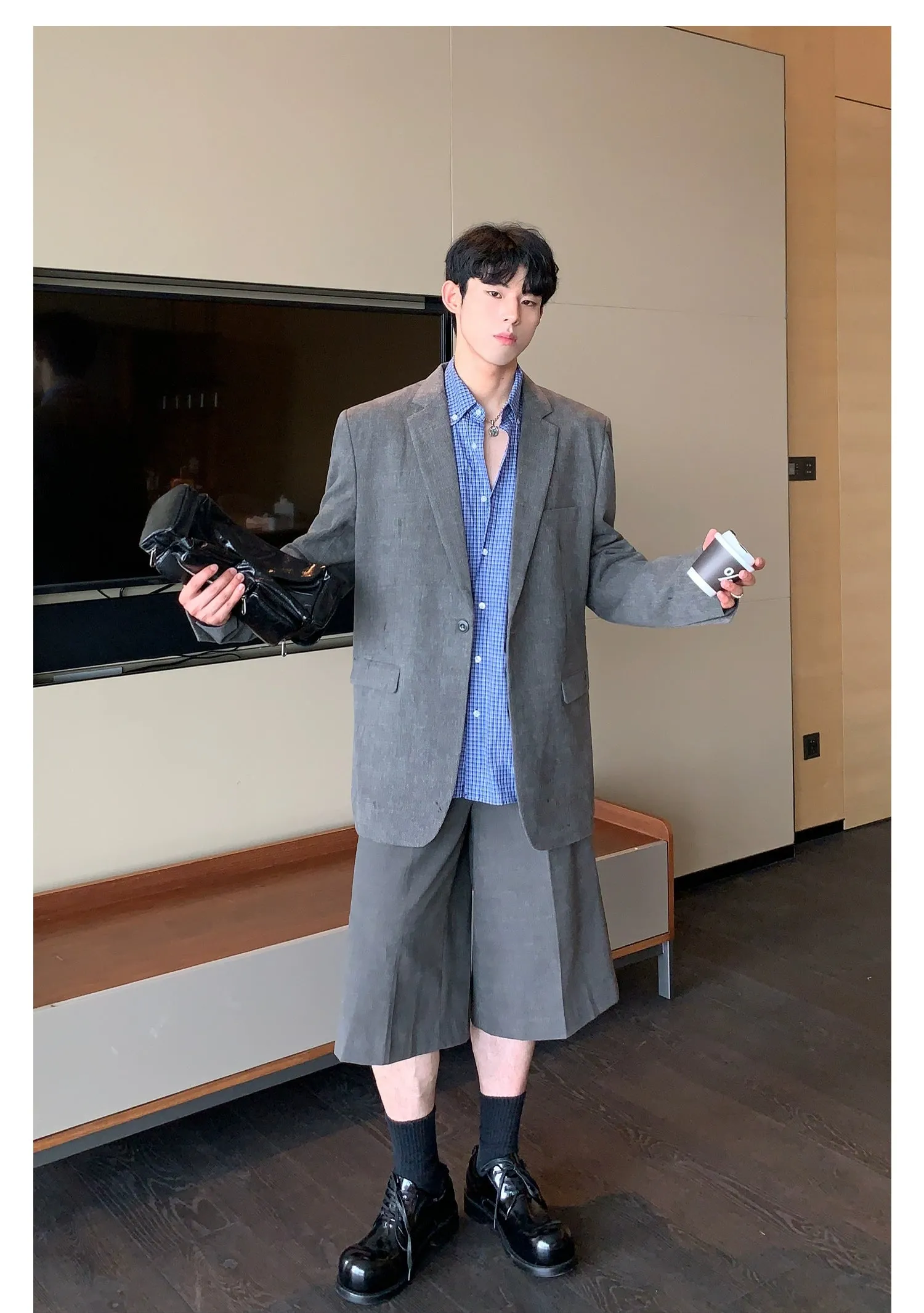 Cui Washed & Structured Blazer & Suit Shorts Set